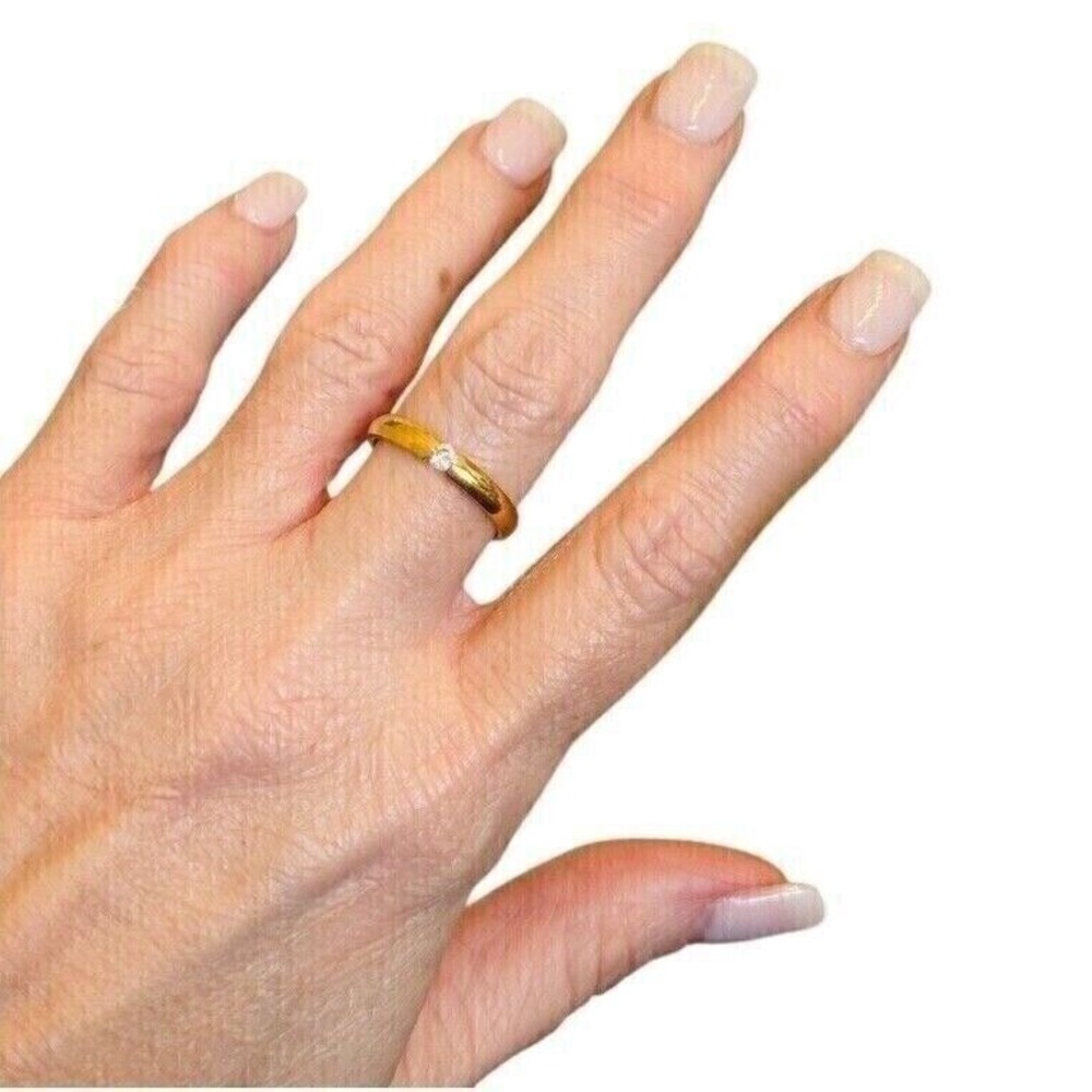 14k Silver Ring over steel CZ Stone 316L Steel Band Minimalist Stacking Ring‎ - Picture 4 of 10